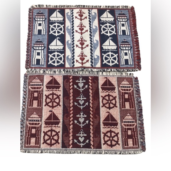 Set of 4 Nautical woven cotton fringed placements - Picture 2 of 3